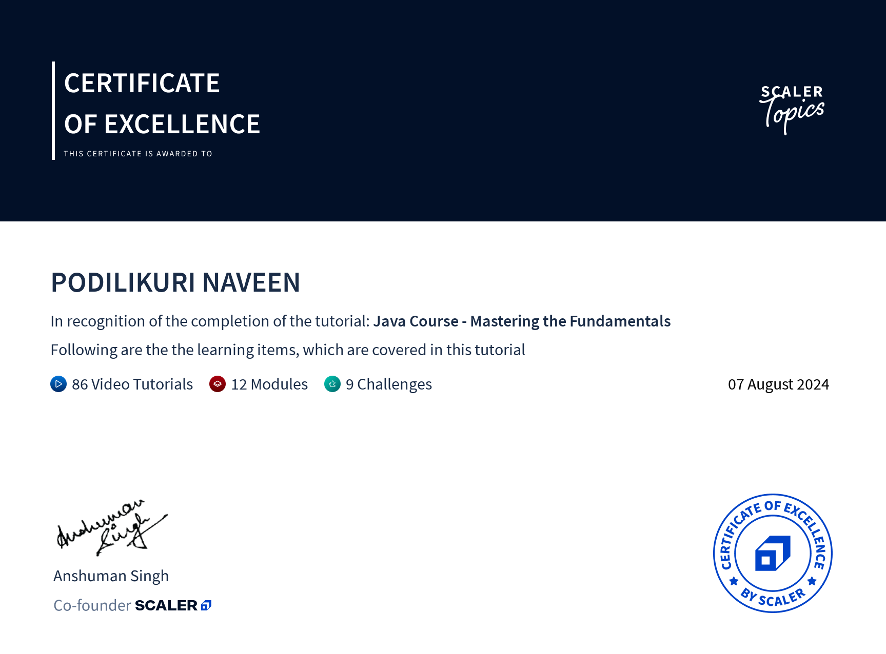 Scaler Certificate
